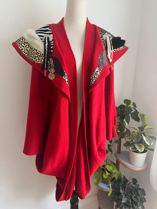 One Of A Kind Red Vintage Knit Cardigan