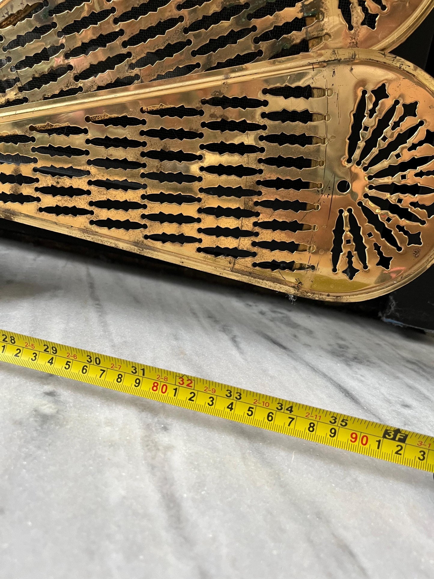Vintage Brass Fireplace Peacock Fan Screen