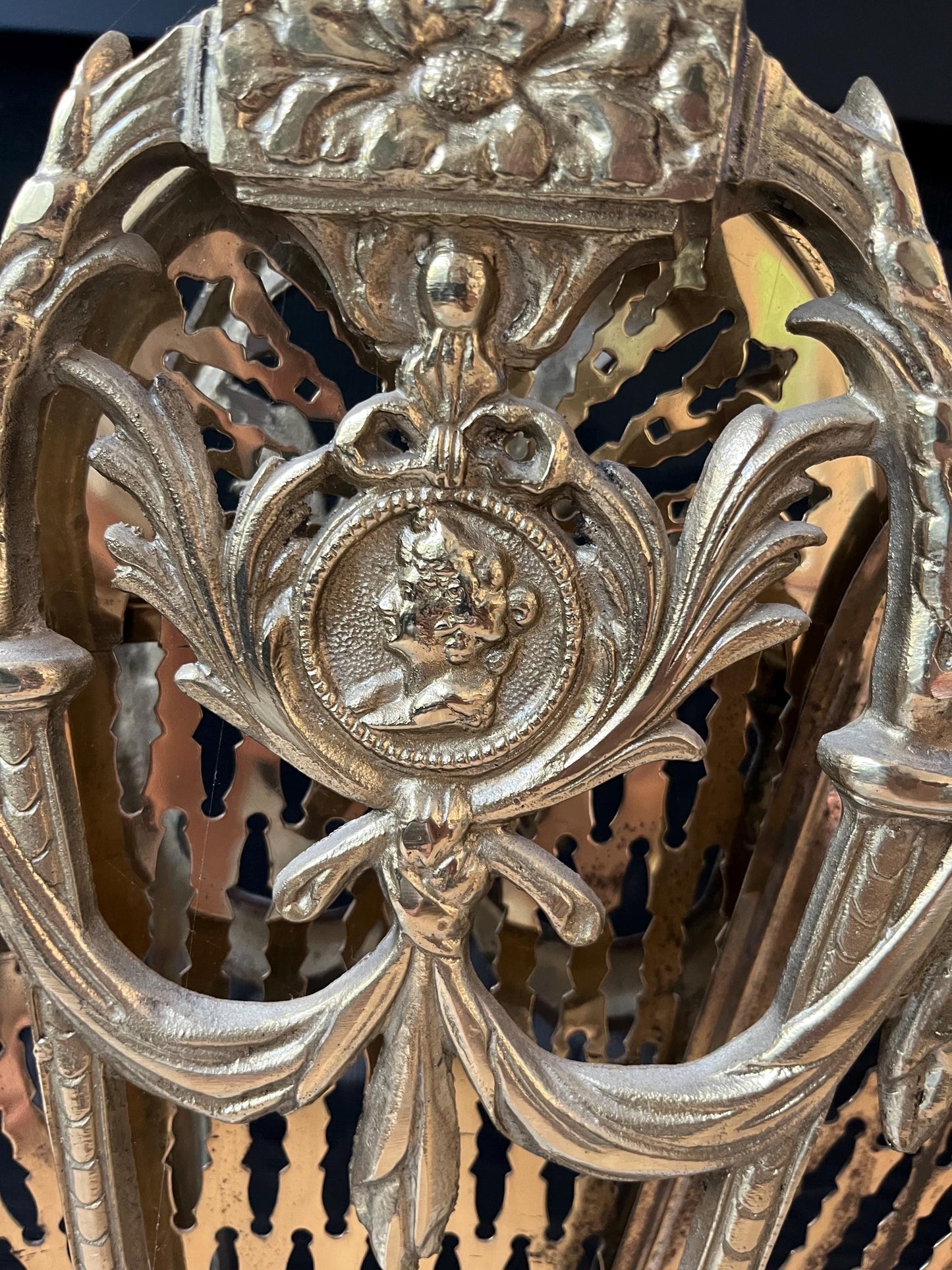 Vintage Brass Fireplace Peacock Fan Screen