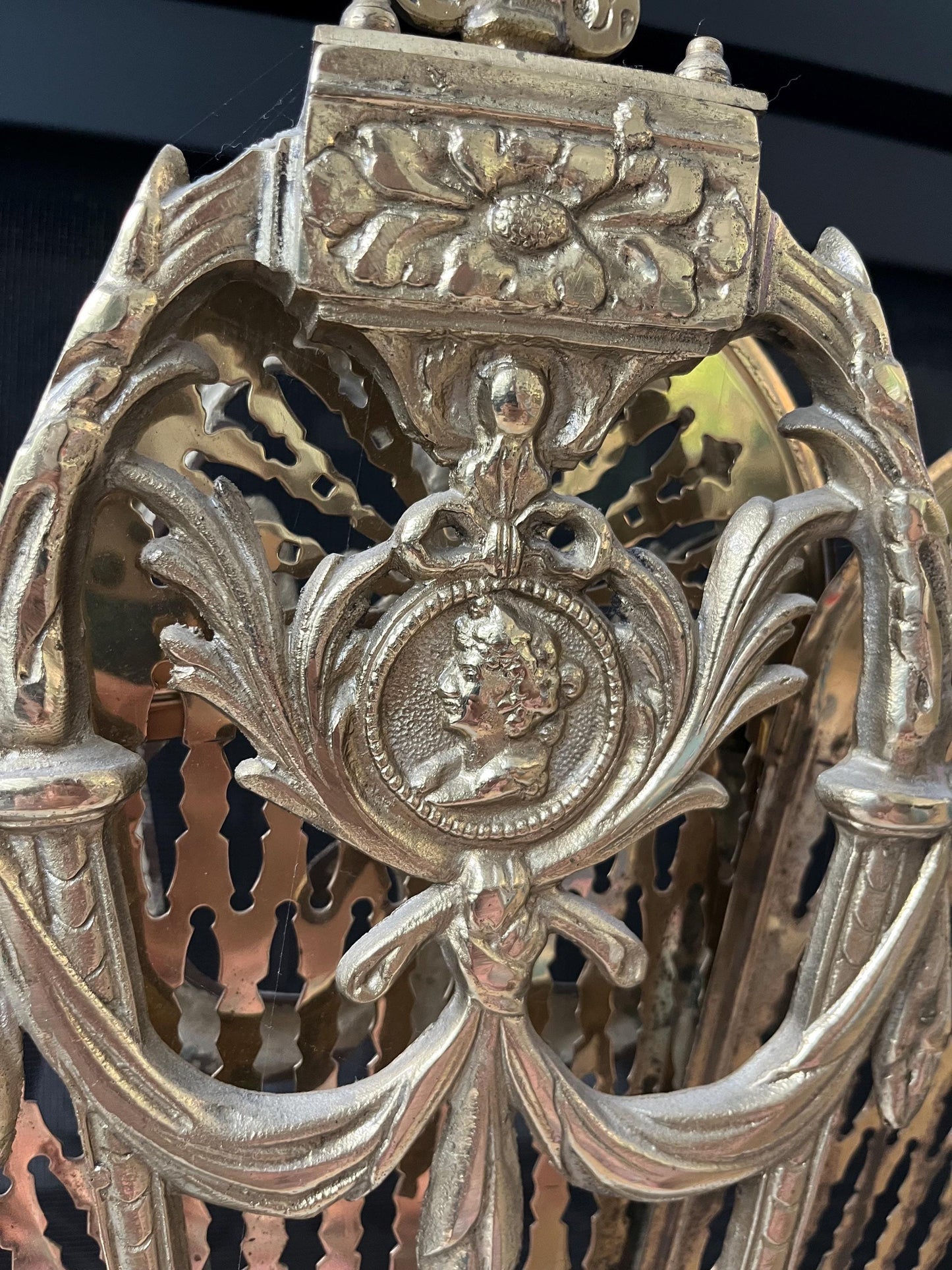 Vintage Brass Fireplace Peacock Fan Screen