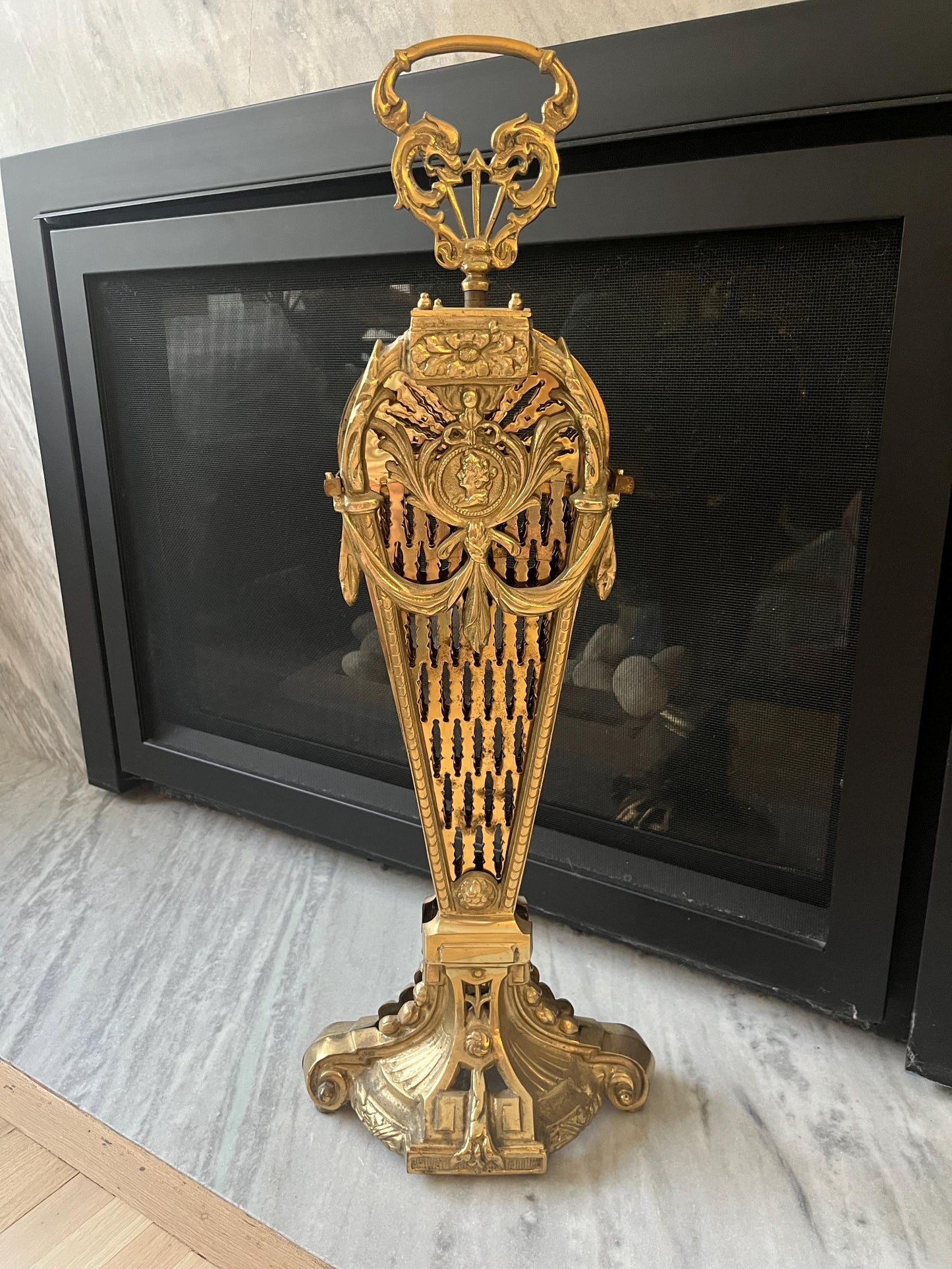 Vintage Brass Fireplace Peacock Fan Screen