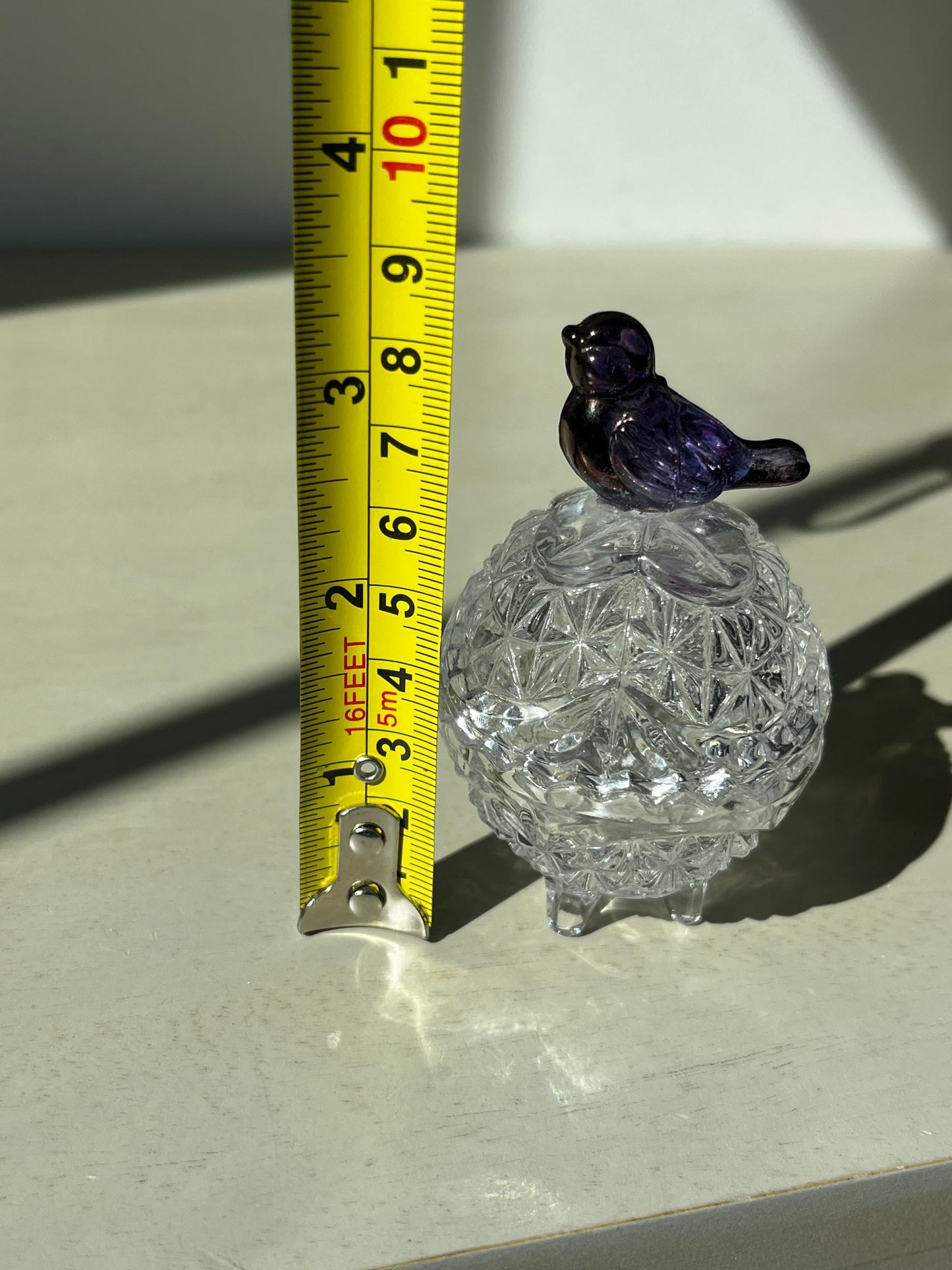 Vintagw Hofbauer Byrdes Lead Cut Crystal Bird Lided Round Dish Purple
