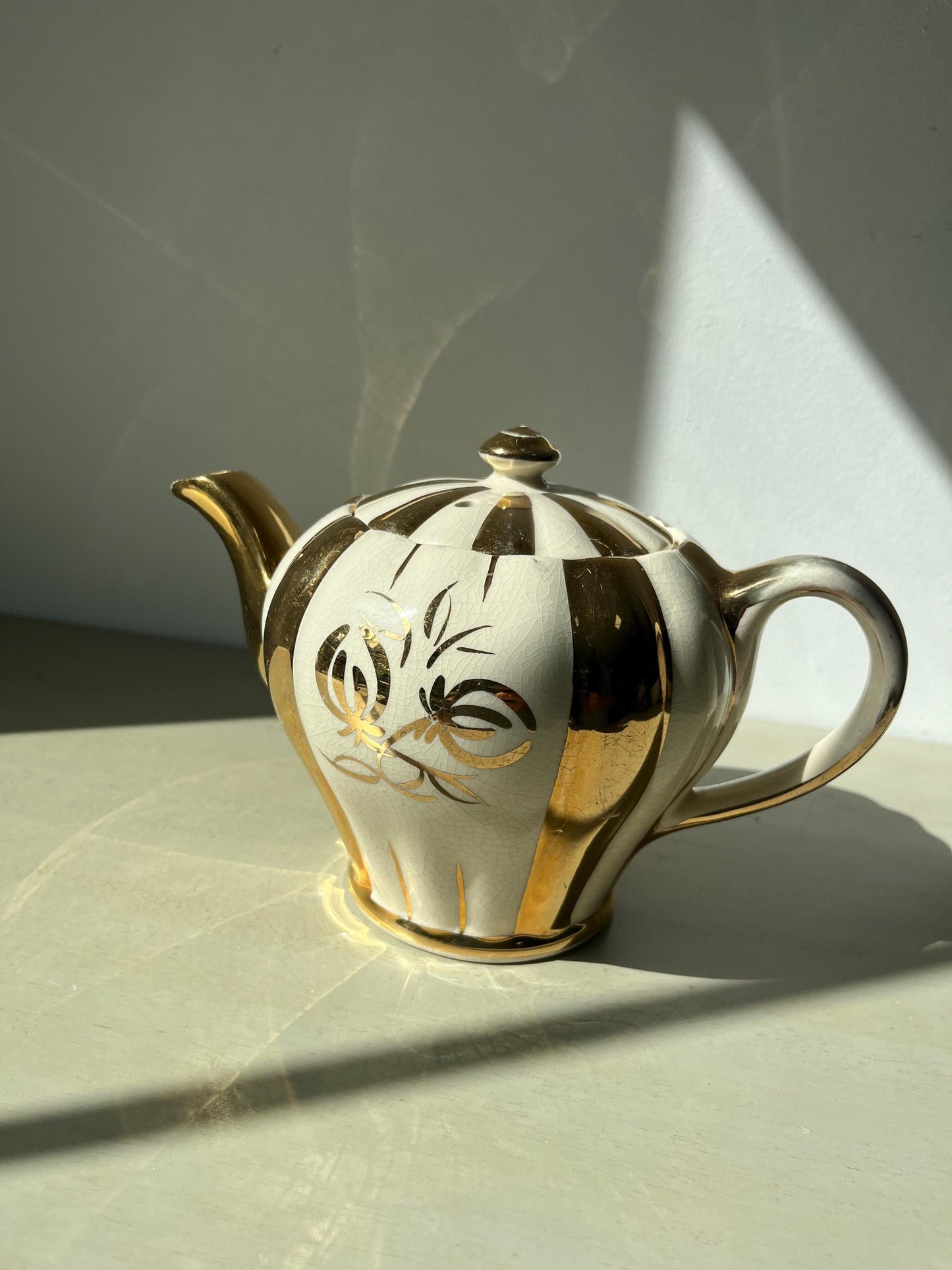 Vintage Sudlows Burslem Art Deco Gold and Cream Teapot