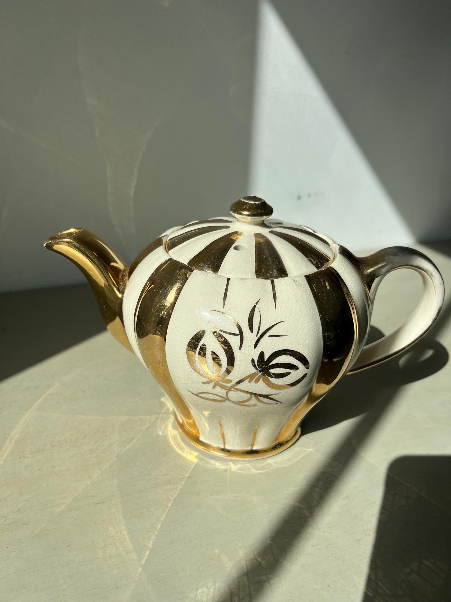 Vintage Sudlows Burslem Art Deco Gold and Cream Teapot