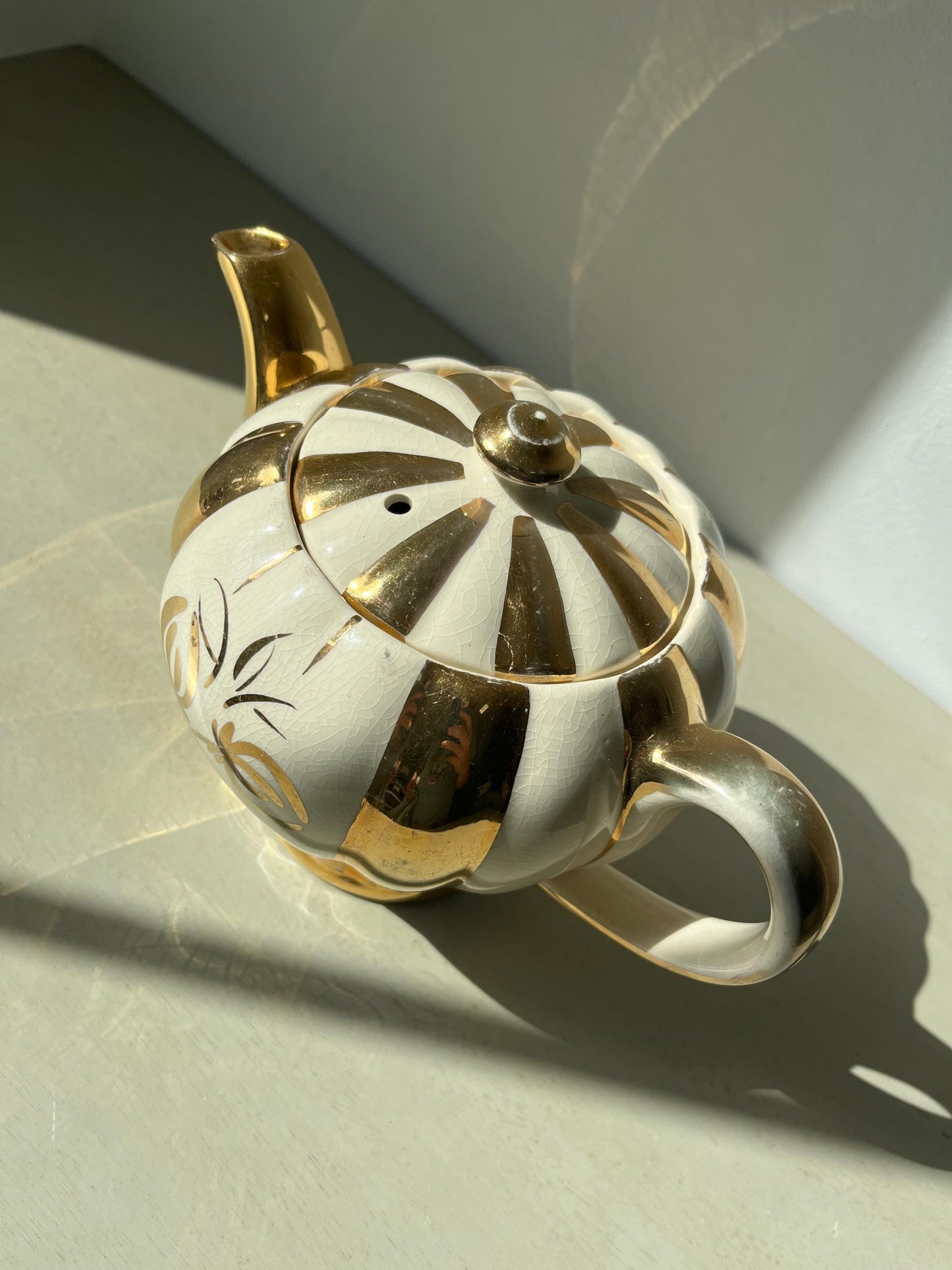 Vintage Sudlows Burslem Art Deco Gold and Cream Teapot