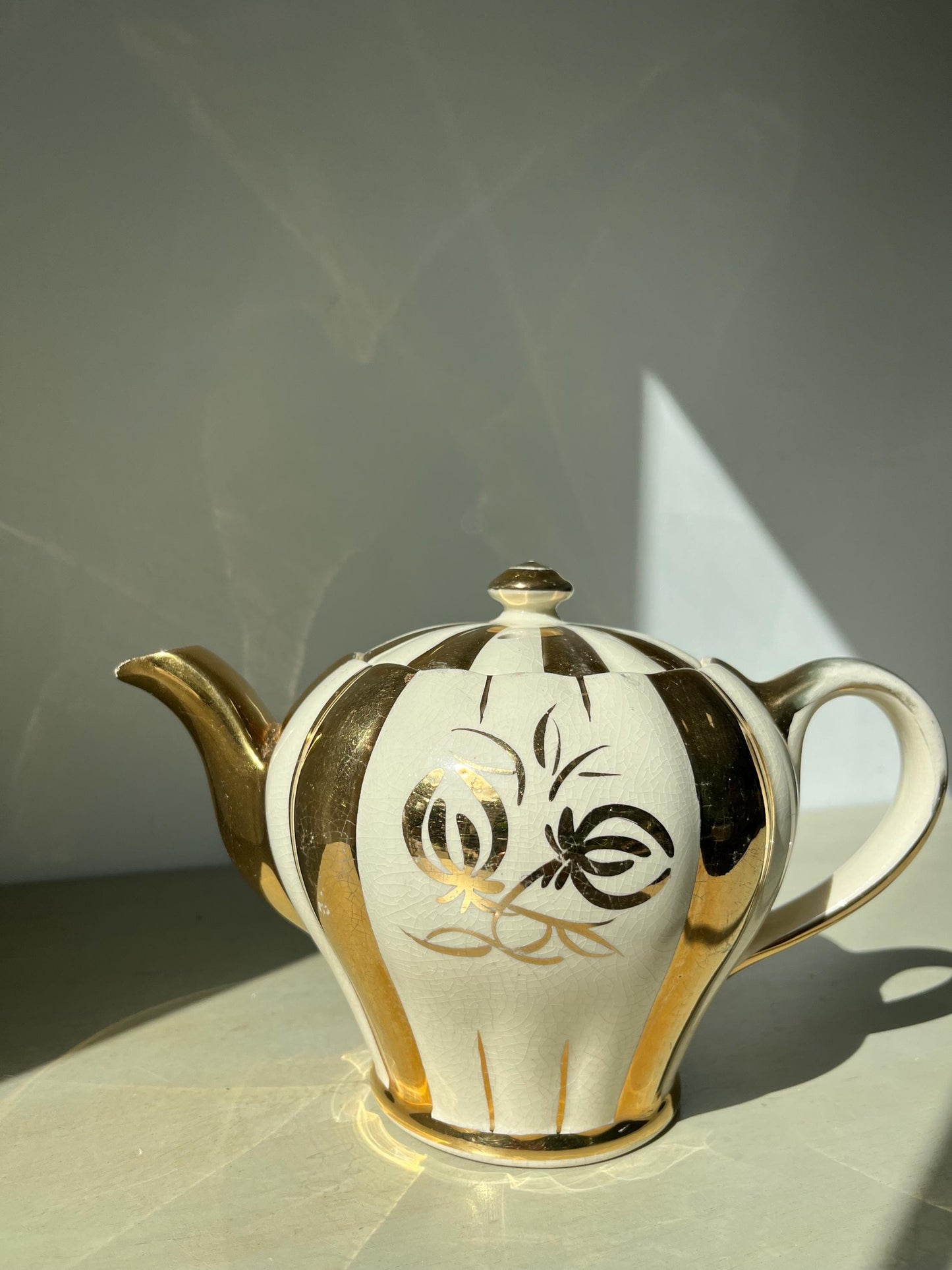 Vintage Sudlows Burslem Art Deco Gold and Cream Teapot