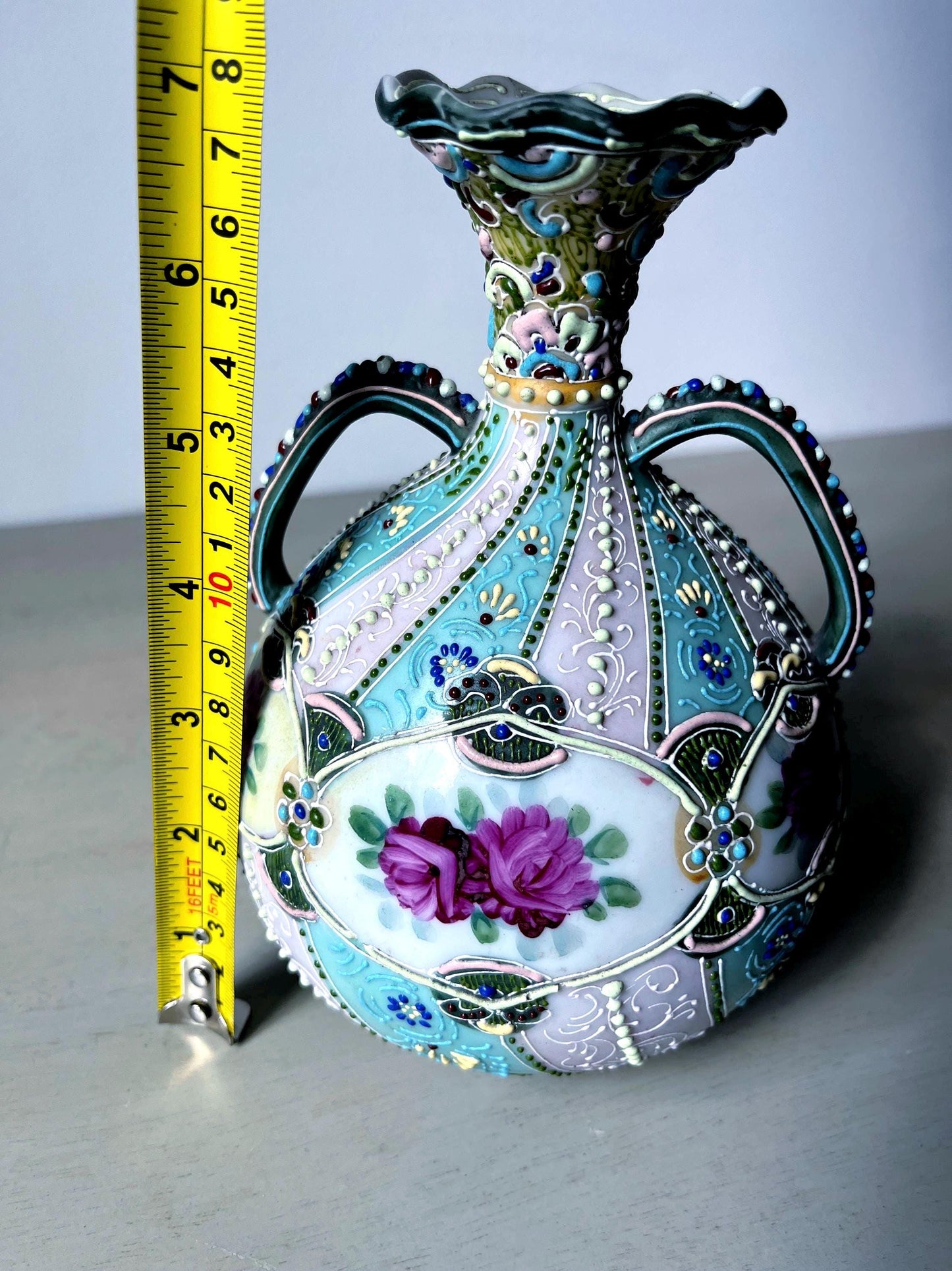 Antique Nippon Hand Decorated Moriage Vase