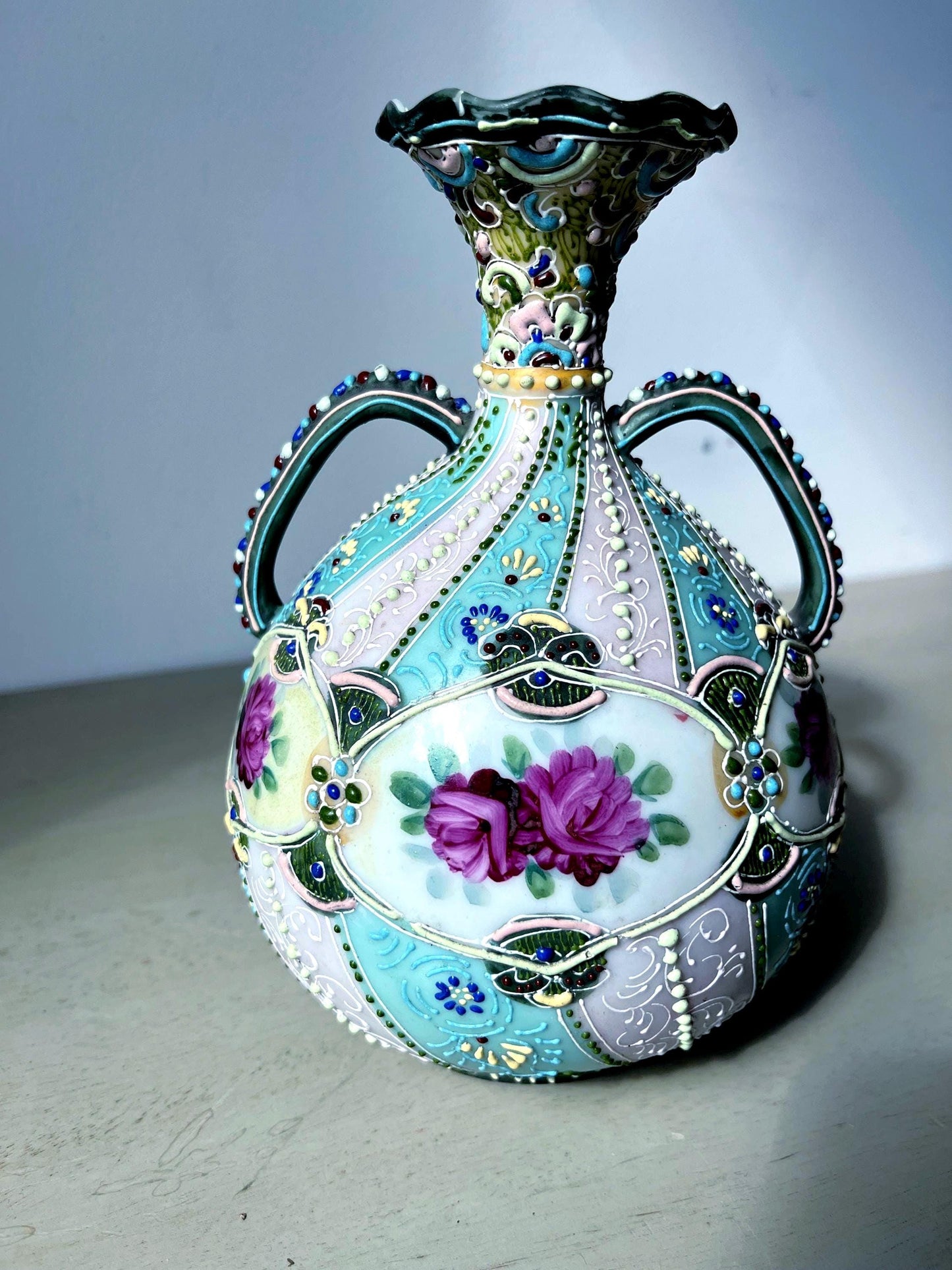 Antique Nippon Hand Decorated Moriage Vase