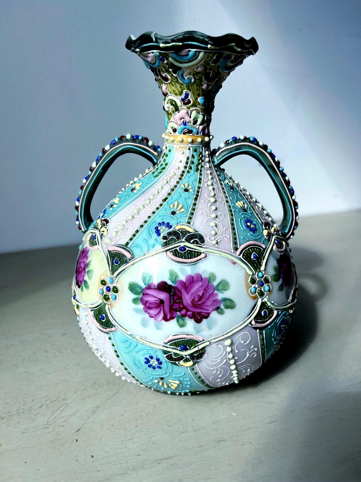 Antique Nippon Hand Decorated Moriage Vase