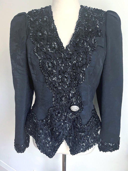 Vintage Julie Duroche By After Five Sequin Elegant Jacket Top Black Size 10