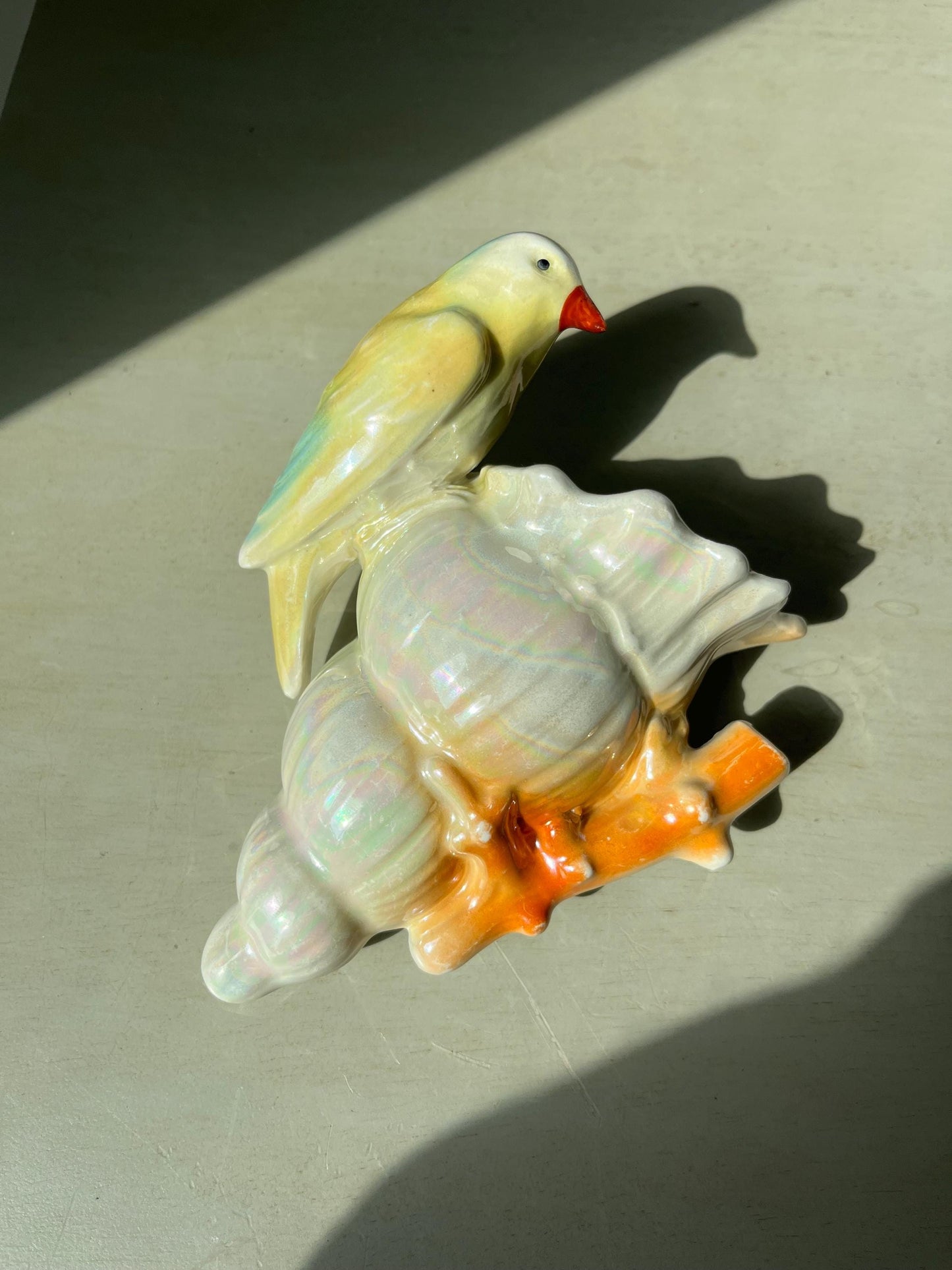 Rare Vintage Pearl Iridescent Luster Glazed Bird on a Shell Wall-Pocket Czechoslovakia