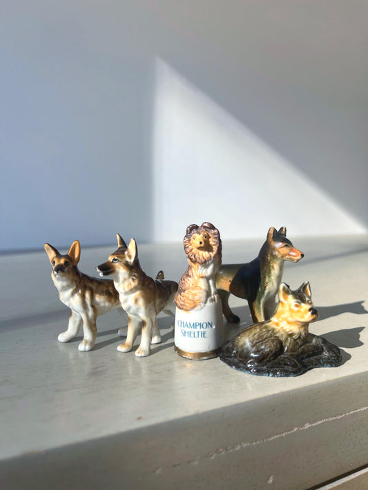 Vintage Porcelain and Ceramic Miniature Dog Figurine Collection