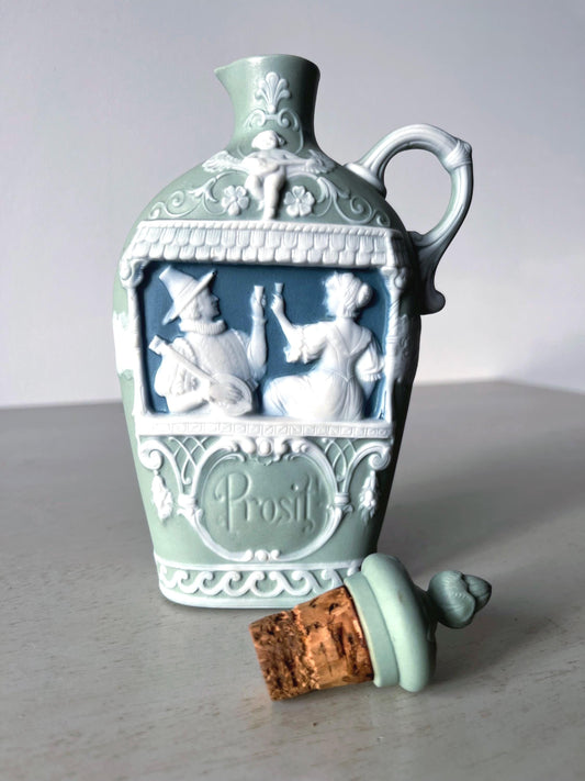 Vintage Antique Schafer & Vater Green Jasperware Flask